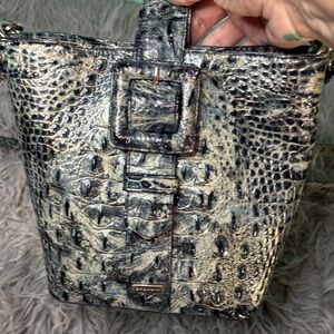 Brahmin Faith Black/Turquoise Croc-Embossed Crossbody Bag